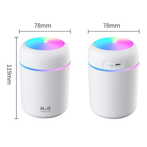 Mini humidificador de aire y difusor de aceites aromáticos. Tanque de agua de 300ml. Con luz nocturna de colores / Portable Air Humidifier Aroma Essential Oil Diffuser for Car Home